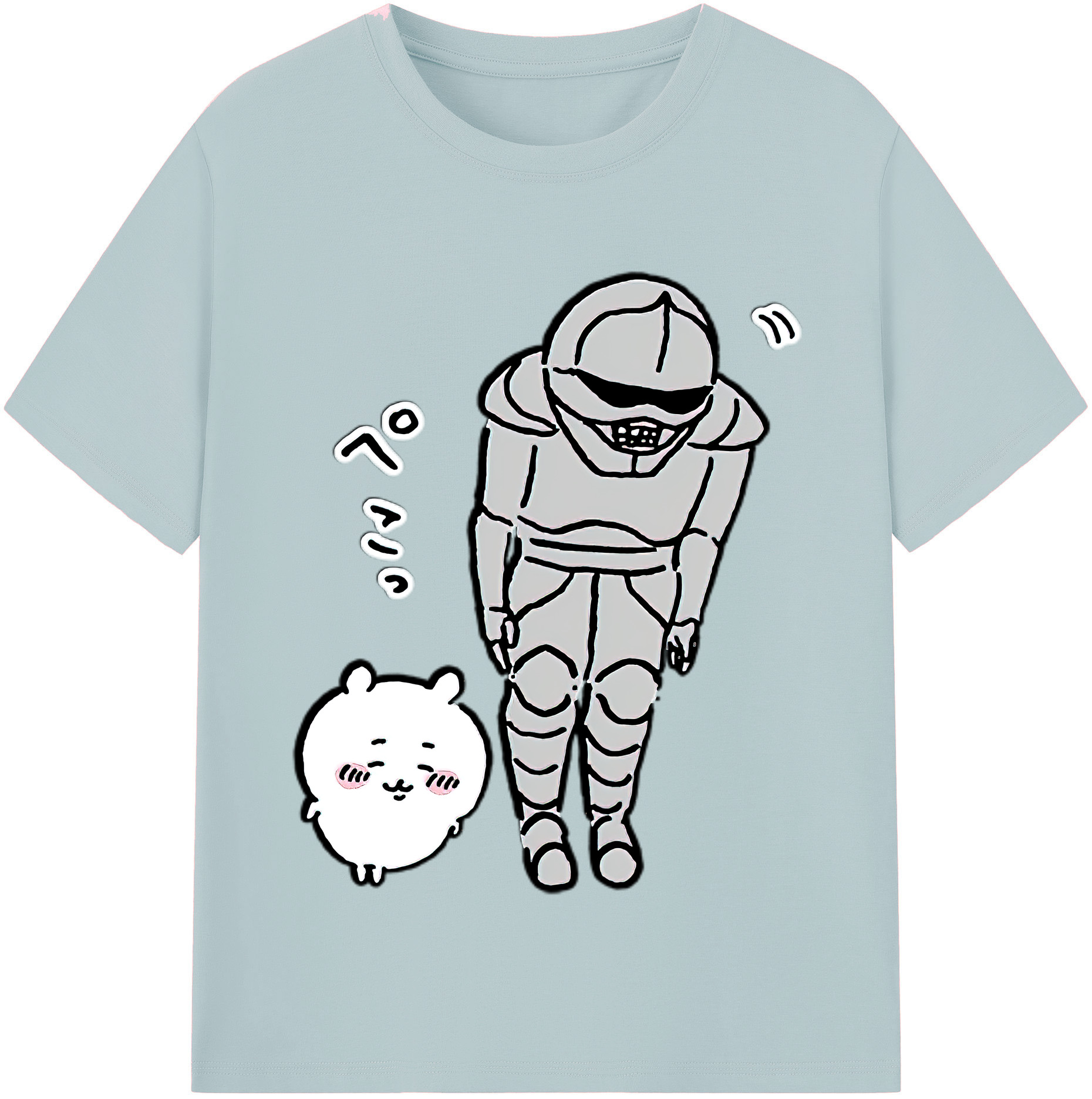 （画像用） ちいかわ 労働の鎧さん Chii-kawa Mr. Armor of Labor 綿100％半袖Tシャツ（フロントプリント）